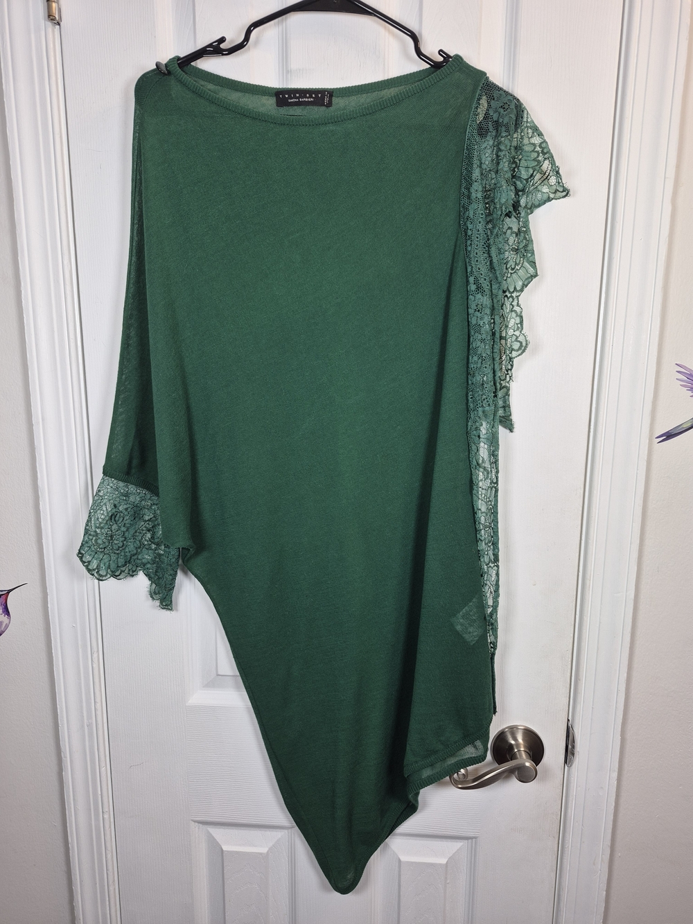 Twinset Italian Green Asymmetrical Knit Lace Tunic Top XL Whimsigoth Boho